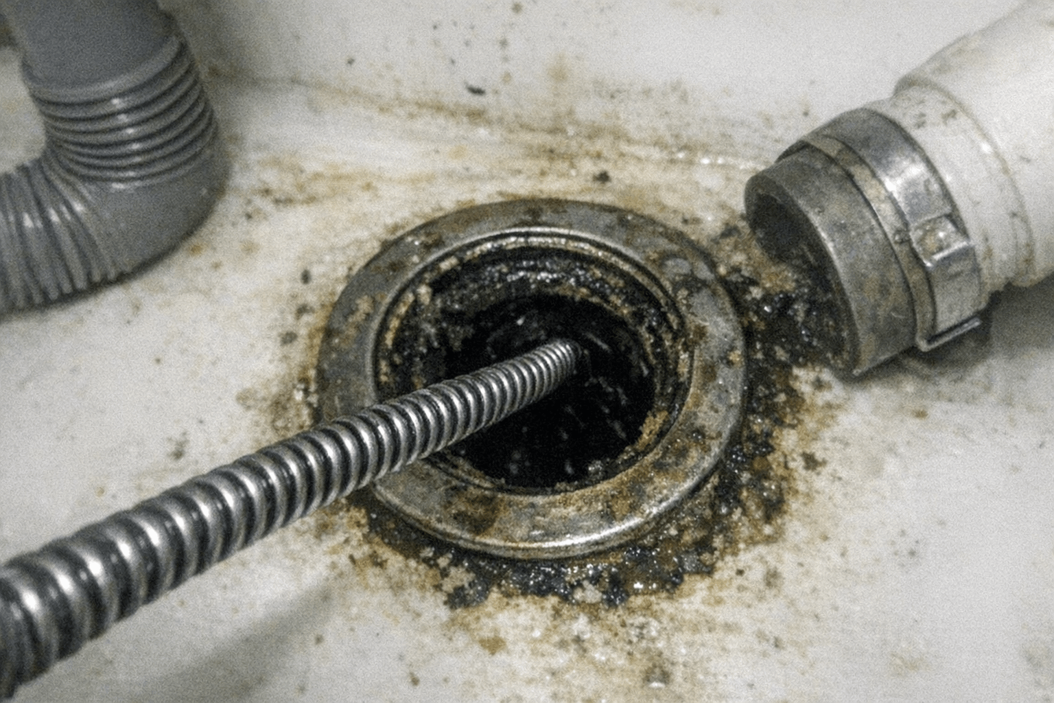 Nahaufnahme eines Fachmanns, der eine Inspektionskamera mit Monitor bedient und das Rohrbild prüft